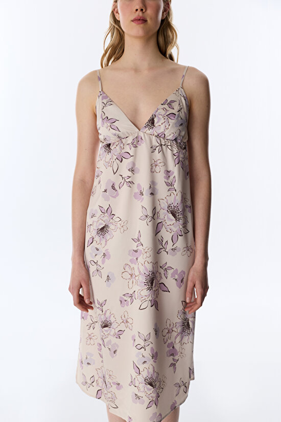 Pastel Beige Petal Satin Nightgown - 2