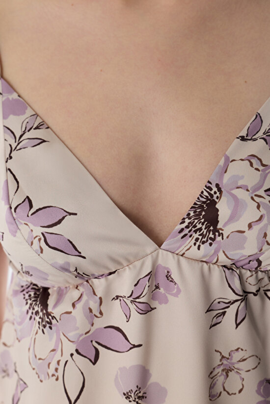 Pastel Beige Petal Satin Nightgown - 4