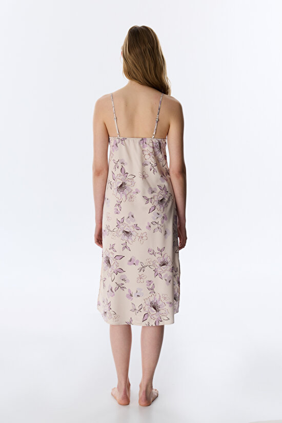 Pastel Beige Petal Satin Nightgown - 5
