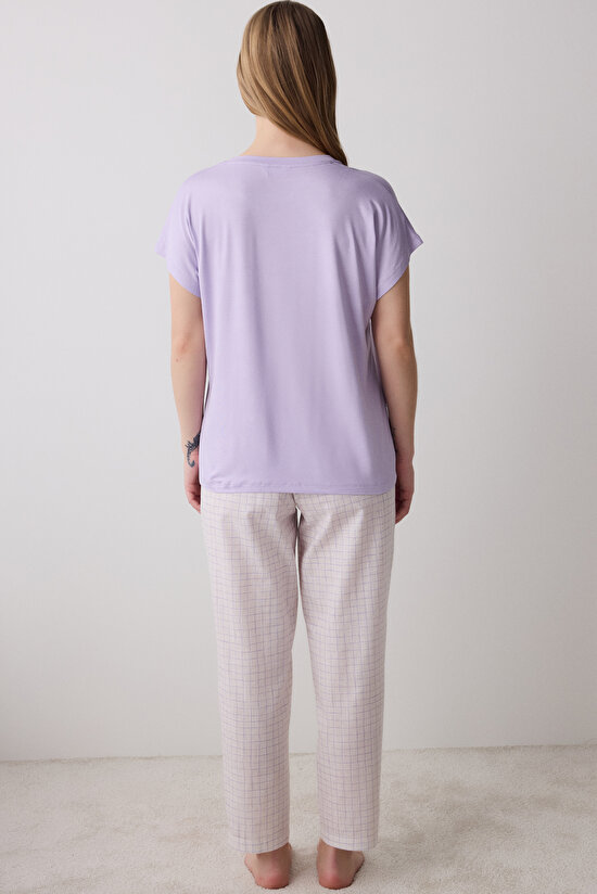 Bon Vivant Lila Tişört Pijama Üstü - 4