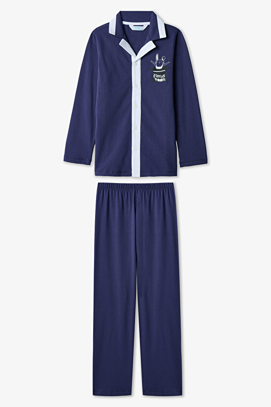 İndigo Erkek Çocuk Suprise Uzun Kollu Düğmeli Pamuklu Pijama Takımı - 1
