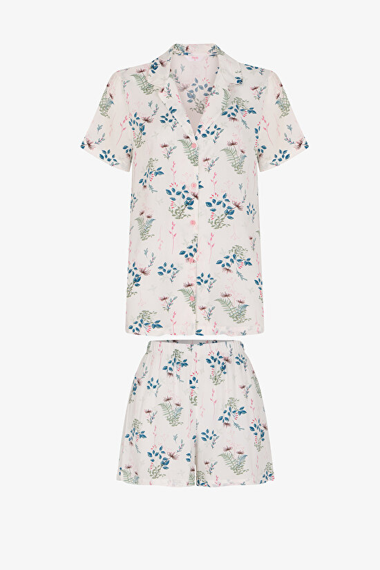 White Petal Mist Shirt & Shorts Pajama Set - 3