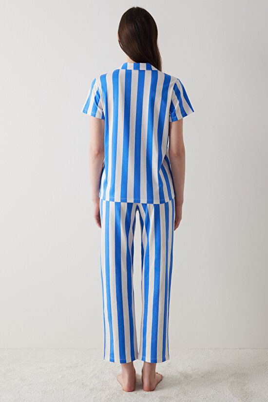 Ent Mixed Stripes Mavi Gömlek Pantolon Pijama Takımı - 3