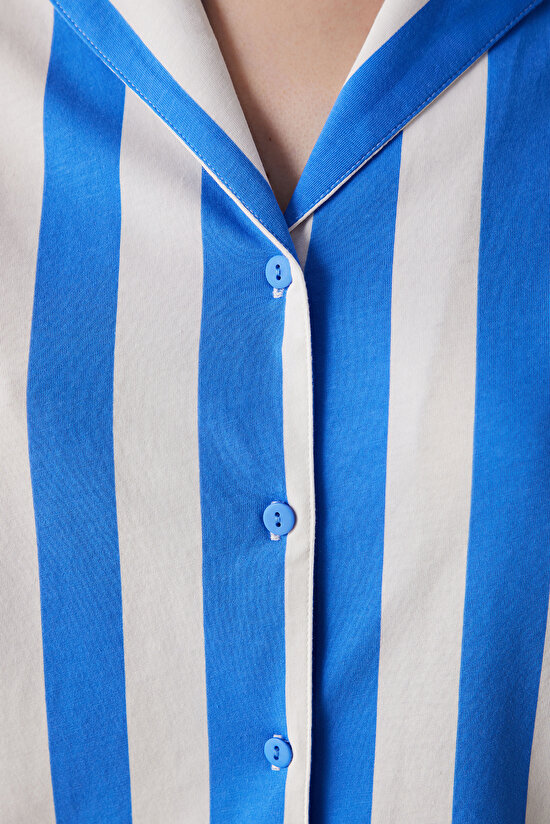 Ent Mixed Stripes Mavi Gömlek Pantolon Pijama Takımı - 4