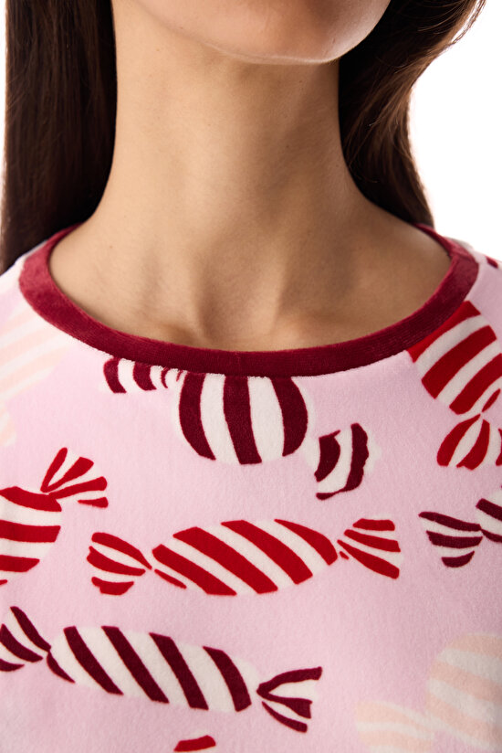 Pink Joyful Season Crew Neck Pajama Set - 3