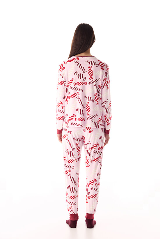 Pink Joyful Season Crew Neck Pajama Set - 4