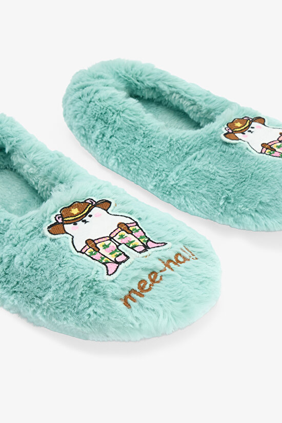 Mint Yeşili Meeha Nakışlı Sloganlı Ev Patik - 3