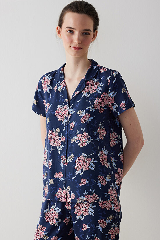 Concept Floral Gömlek Pantolon Lacivert Pijama Takımı - 2