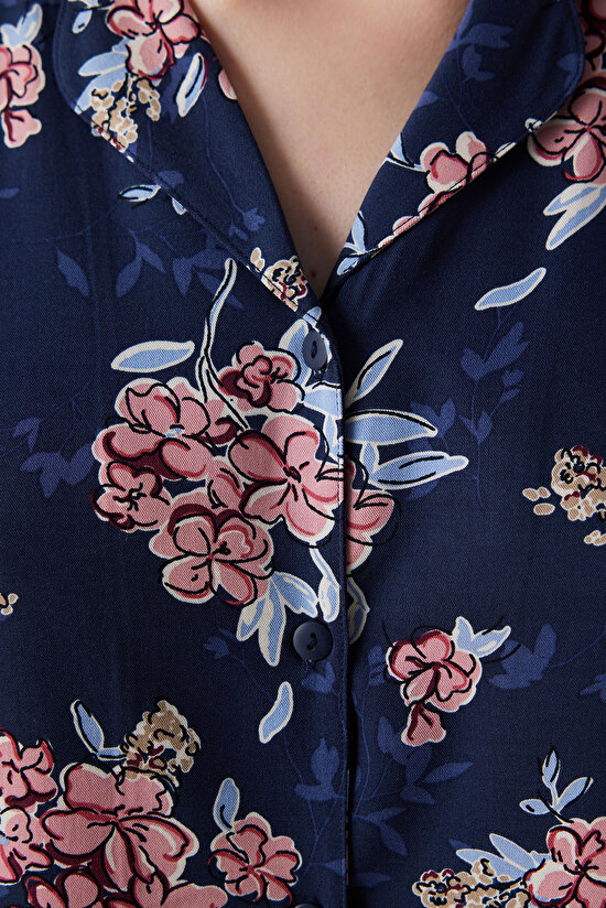 Concept Floral Gömlek Pantolon Lacivert Pijama Takımı - 4