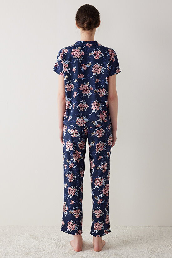 Concept Floral Gömlek Pantolon Lacivert Pijama Takımı - 5