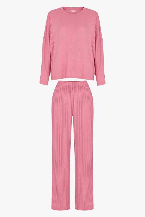 Gül Kurusu Rosy Pink Uzun Kollu Pantolon Pijama Takımı - 2