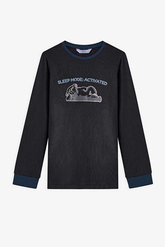 Antrasit Erkek Çocuk Yeti Canavar Baskılı Pijama Takımı - 2