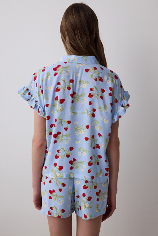 Strawberries Gömlek Şort Açık Mavi Pijama Takımı - 5