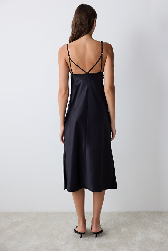 Belle Saten Siyah Gecelik - 6