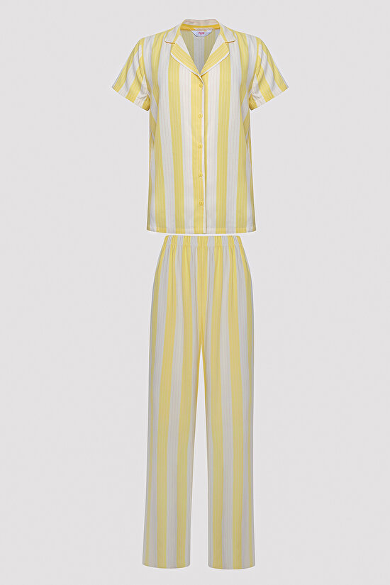 Base Spring Sarı Gömlek Pantolon Pijama Takımı - 6