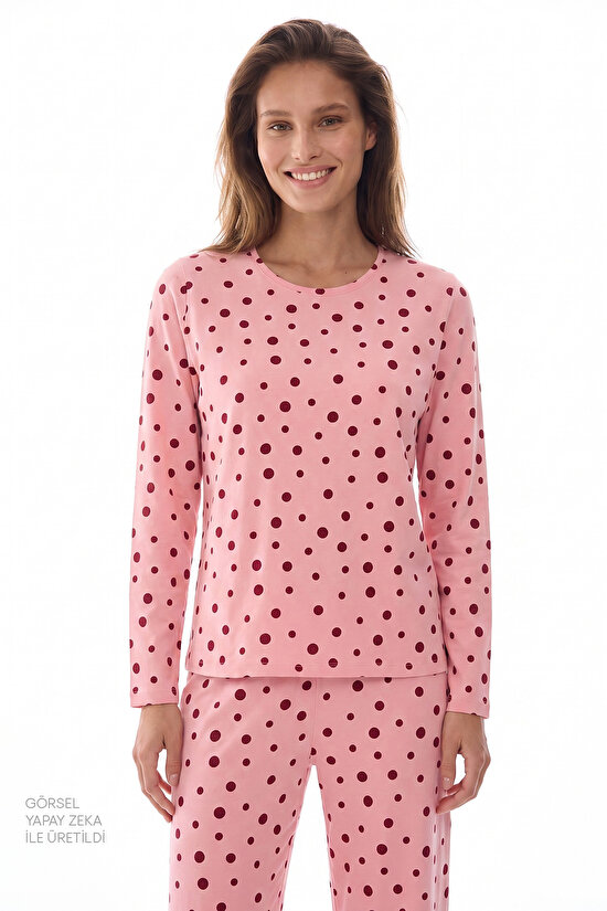 Pink Berry Dotted Pant Polka Dot Long Sleeve Pyjama Set - 2