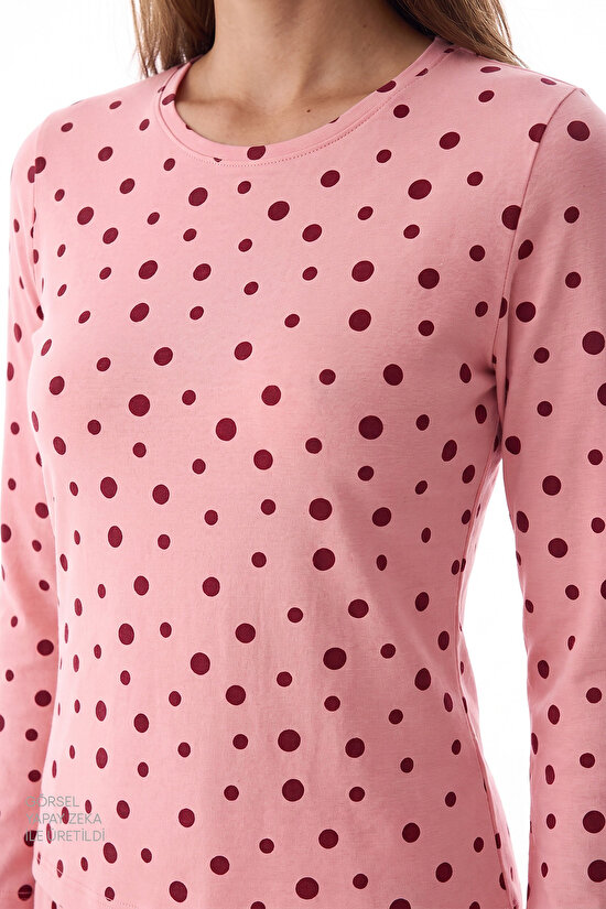 Pink Berry Dotted Pant Polka Dot Long Sleeve Pyjama Set - 3