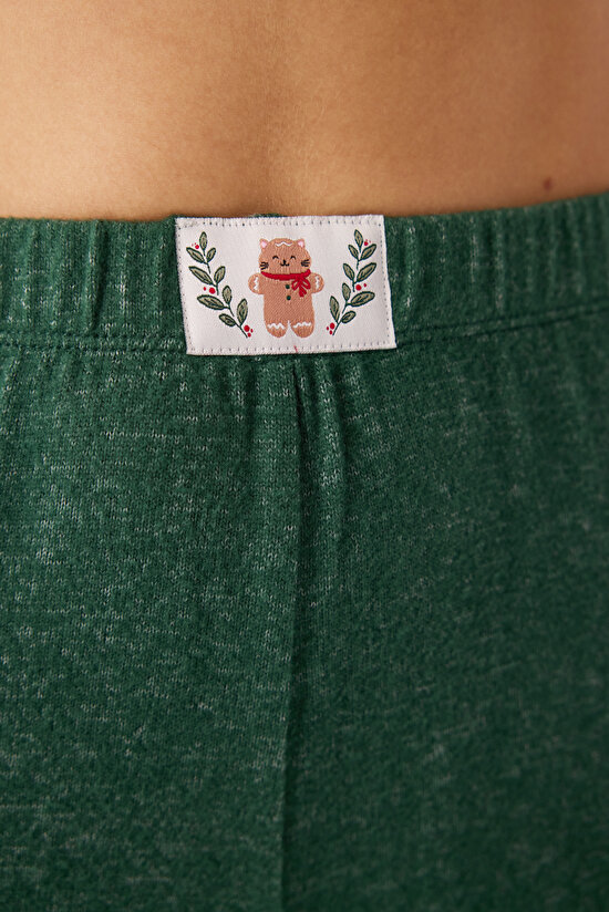 Dark Green Gingerbread Thermal Effect Pajama Bottoms - 3