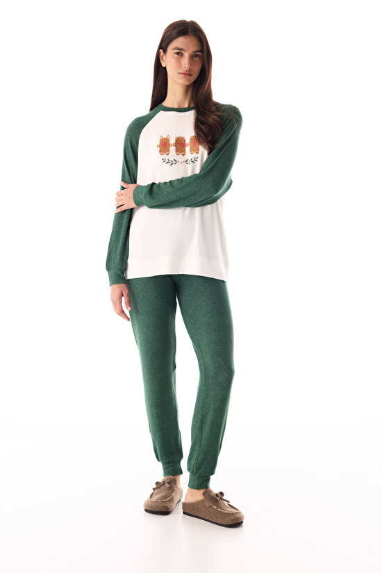 Dark Green Gingerbread Thermal Effect Pajama Bottoms - 4