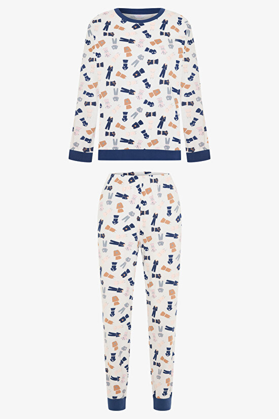 Açık Pembe Pijama Time Bisiklet Yaka Pamuklu Uzun Kollu Pijama Takımı Açık Pembe Pijama Time Bisiklet Yaka Pamuklu Uzun Kollu Pijama Takımı - 1