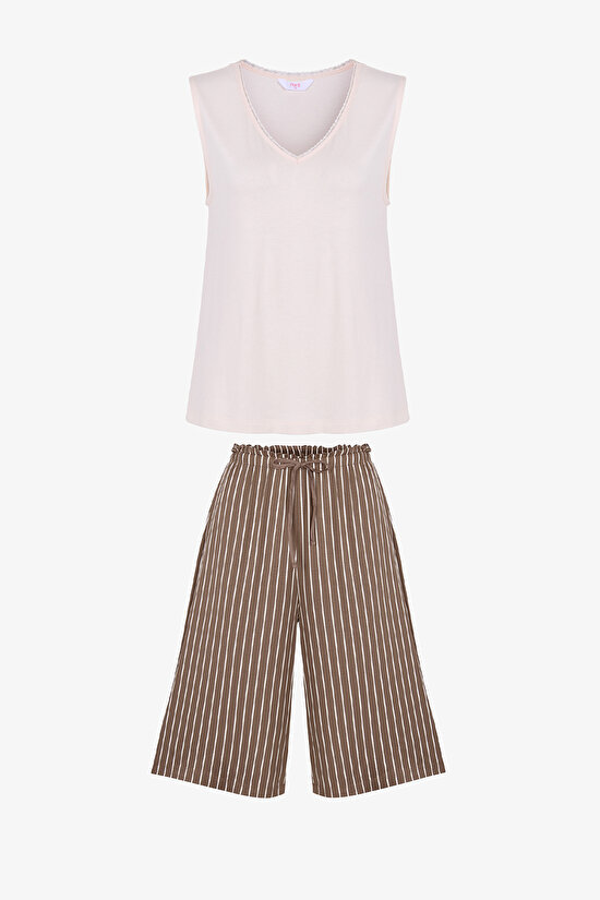 Açık Kahverengi Hera Kapri Pijama Takımı - 4
