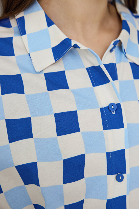 Ekoseli Rhea Gingham Gömlek Yaka Pamuklu  Kısa Kollu Pijama Takımı Ekoseli Rhea Gingham Gömlek Yaka Pamuklu  Kısa Kollu Pijama Takımı - 3