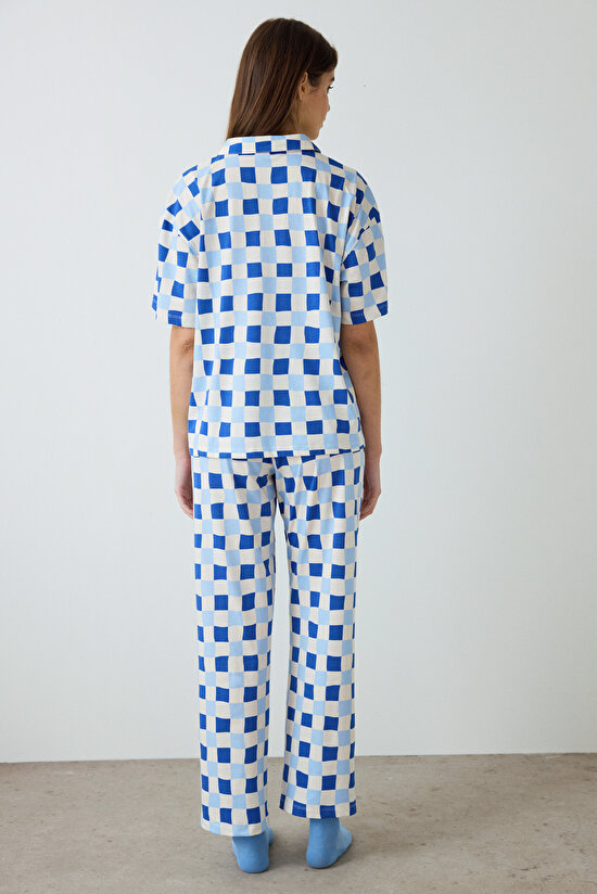 Ekoseli Rhea Gingham Gömlek Yaka Pamuklu  Kısa Kollu Pijama Takımı Ekoseli Rhea Gingham Gömlek Yaka Pamuklu  Kısa Kollu Pijama Takımı - 4
