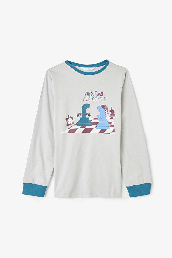 Erkek Çocuk Chess Time Dinozor Desenli Uzun Kollu Pamuklu 2'li Pijama Takımı - 6