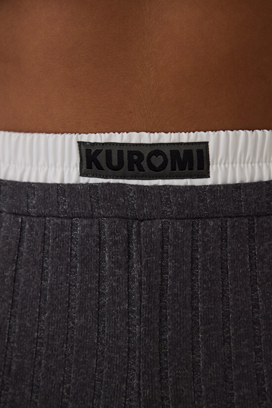 Antrasit Kuromi Baskılı Kayık Yaka Uzun Kollu Pijama Takımı - 3