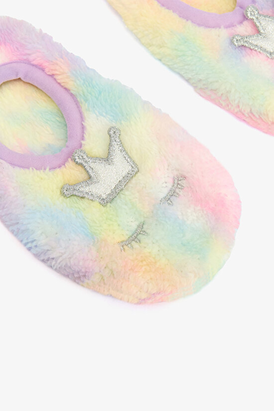 Girls Batik Patterned Rainbow Unicorn Embroidered Non-Slip Sole Home Booties - 3