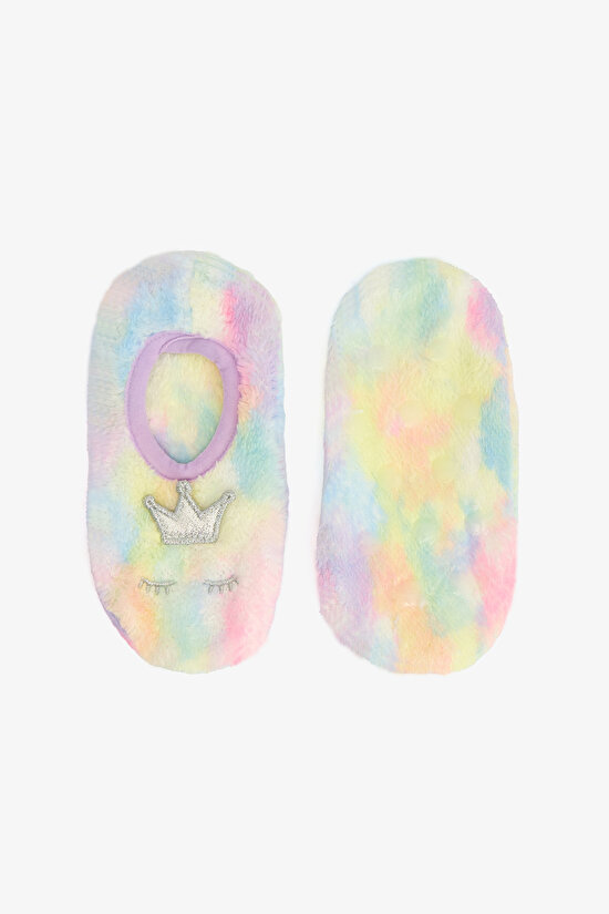 Girls Batik Patterned Rainbow Unicorn Embroidered Non-Slip Sole Home Booties - 4