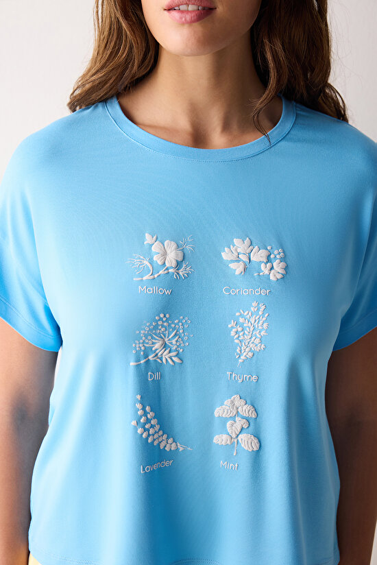 Hannah Mavi Tişört Pijama Üstü - 3