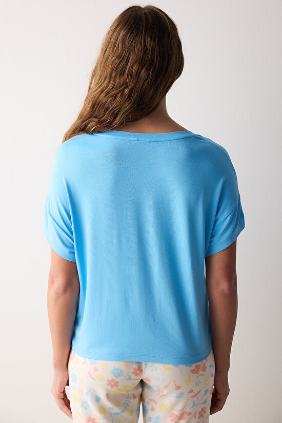 Hannah Mavi Tişört Pijama Üstü - 5