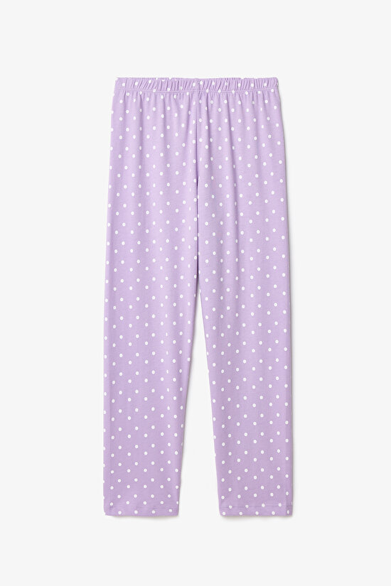 Lila Kız Çocuk Kuromi Uzun Kollu Pamuklu Gömlek Pijama Takımı - 3