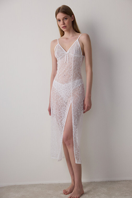 Bridal Lacy Off White Night Dress - 1