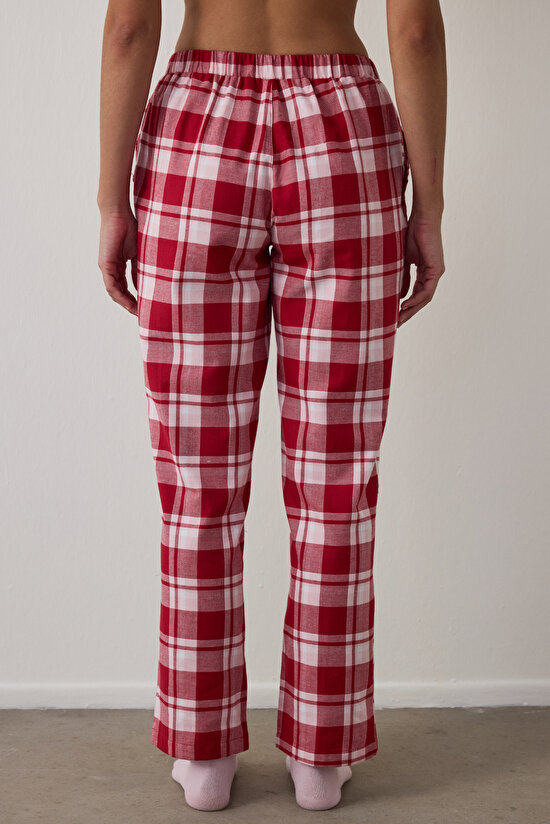 Kırmızı Ekoseli Yılbaşı Pamuklu Pijama Altı - 2