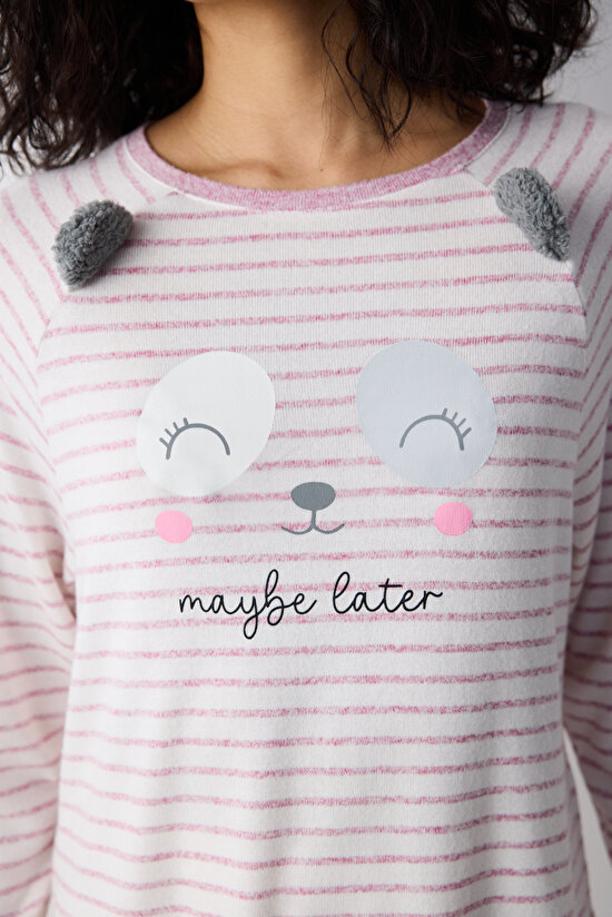 Maybe Later Çizgili Lila Sweatshirt - 3
