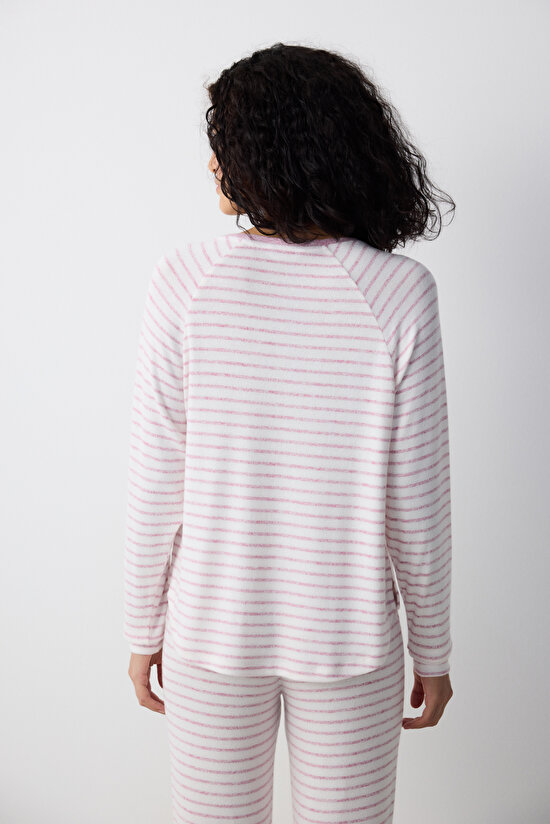 Maybe Later Çizgili Lila Sweatshirt - 5