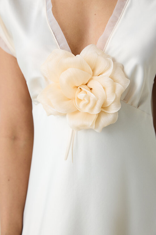 Roses Saten Krem Gecelik - 4