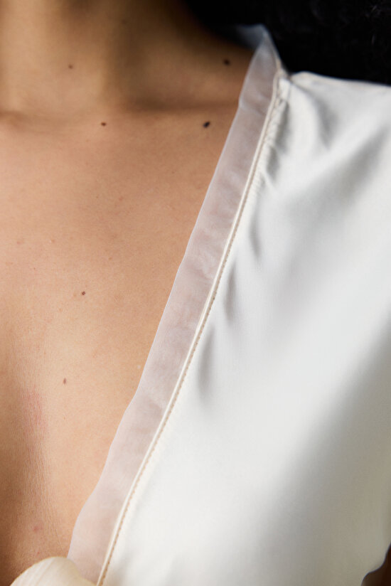 Roses Saten Krem Gecelik - 5