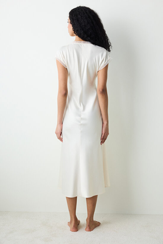 Roses Saten Krem Gecelik - 6