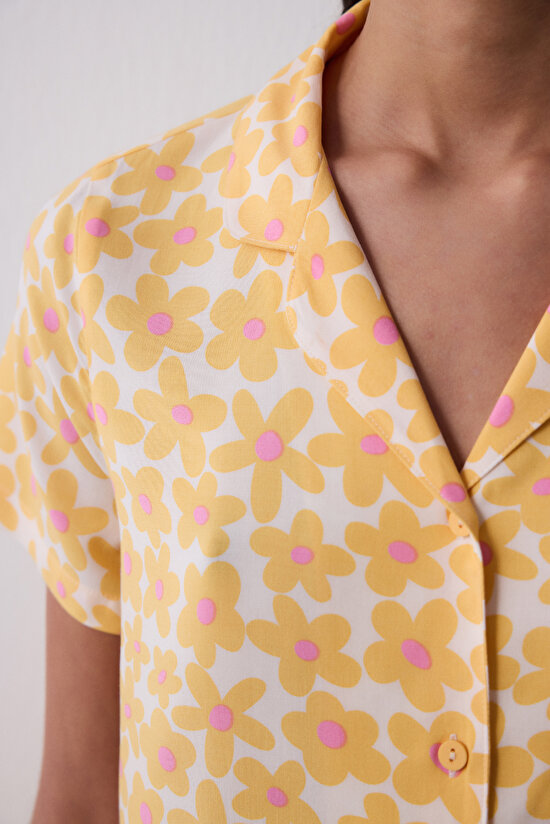 Çok Renkli Daisey Gömlek Pantolon Pijama Takımı - 3