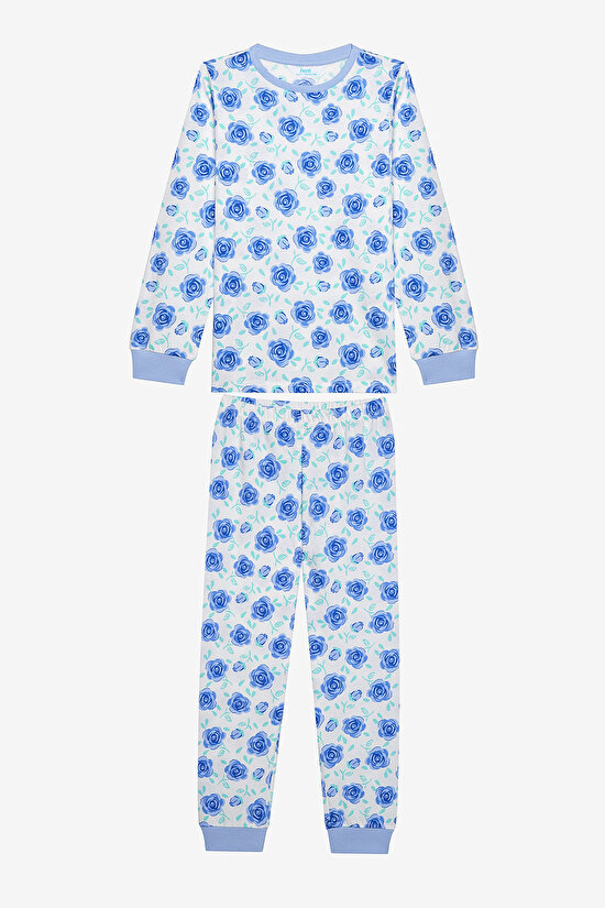 Kız Çocuk Blue Roses Pamuklu 2li Çok Renkli Pijama Takımı - 5