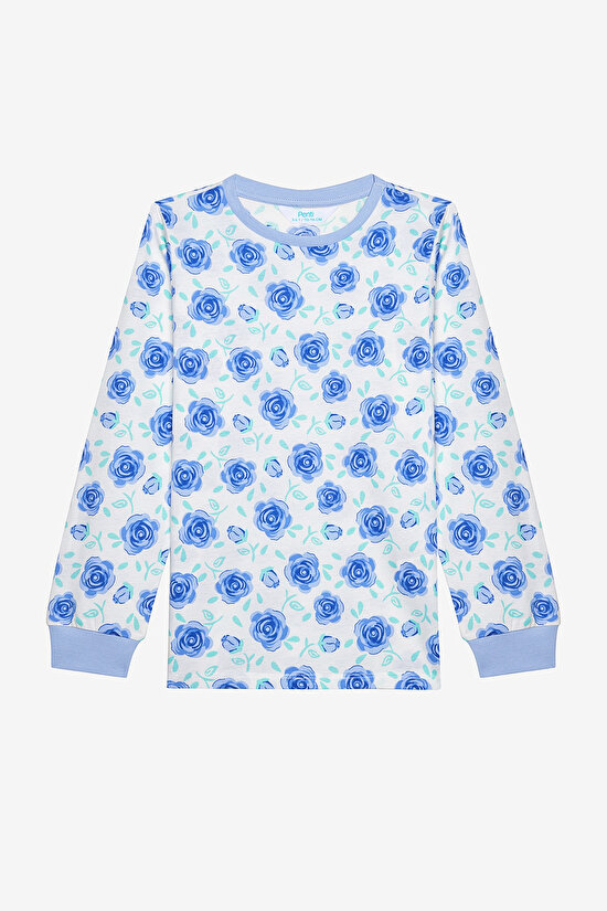 Kız Çocuk Blue Roses Pamuklu 2li Çok Renkli Pijama Takımı - 7