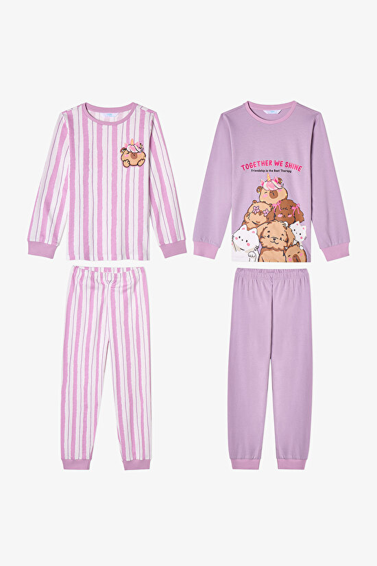 Girls' Capy Community Long Sleeve 2 Pack Pyjama Set - 1