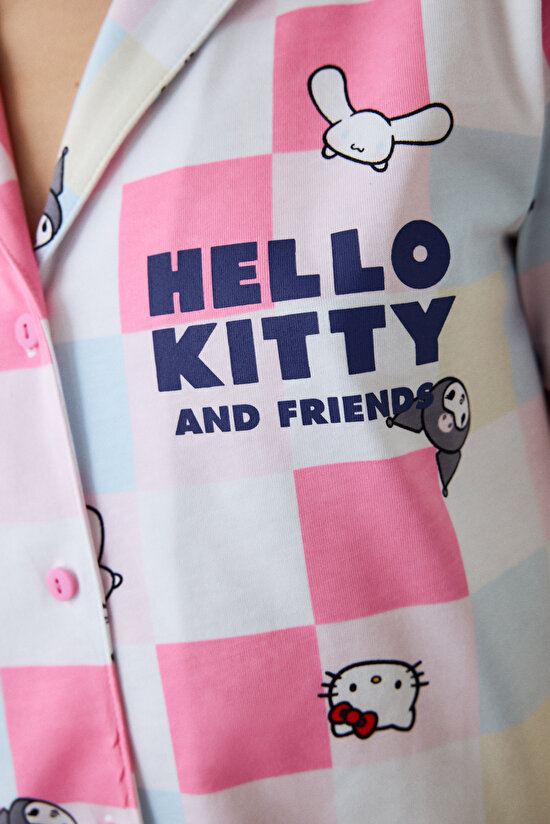 Optic White Hello Kitty Plaid Shirt Collar Short Sleeve Pajama Set Optic White Hello Kitty Plaid Shirt Collar Short Sleeve Pajama Set - 3