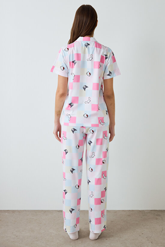 Optic White Hello Kitty Plaid Shirt Collar Short Sleeve Pajama Set Optic White Hello Kitty Plaid Shirt Collar Short Sleeve Pajama Set - 4