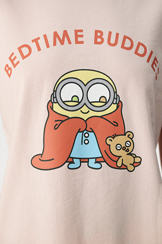Açık Pembe Minions Pamuklu Pantolon Pijama Takımı - 4