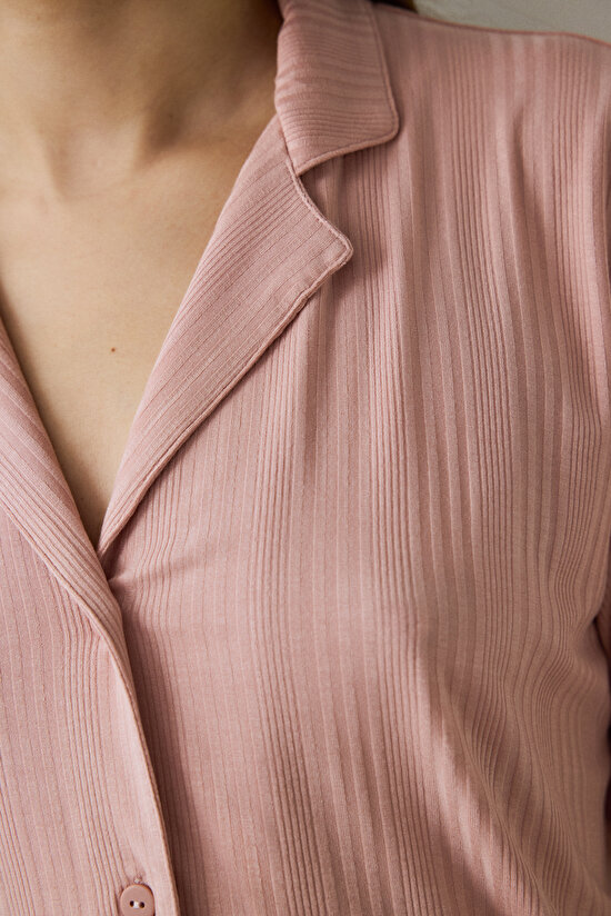 Dusty Rose Emma Ribbed Shirt Collar Short Sleeve Pajama Set Dusty Rose Emma Ribbed Shirt Collar Short Sleeve Pajama Set - 3