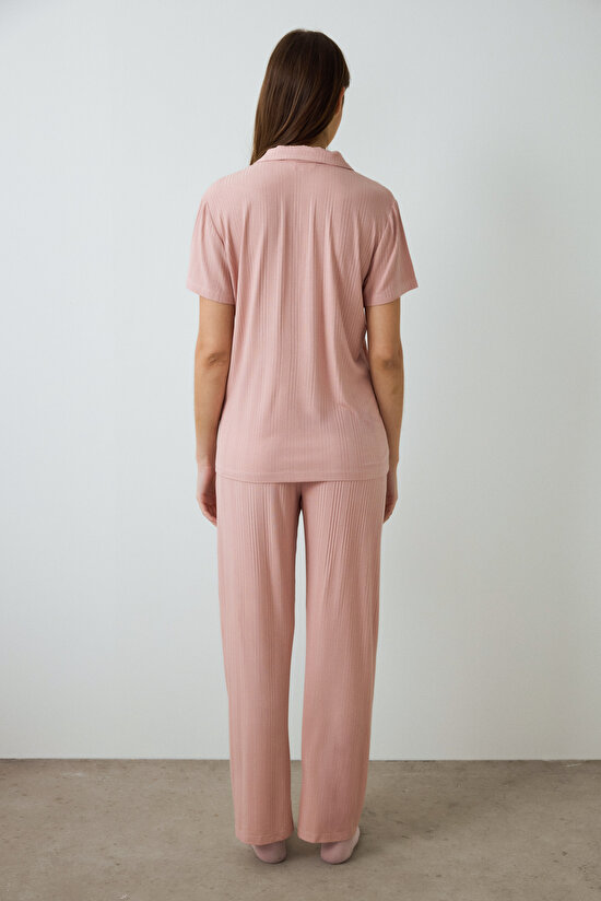 Dusty Rose Emma Ribbed Shirt Collar Short Sleeve Pajama Set Dusty Rose Emma Ribbed Shirt Collar Short Sleeve Pajama Set - 4